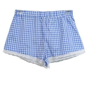 Haute Monde Blue & White Gingham Plaid Check Eyelet Shorts - Size Medium Womens